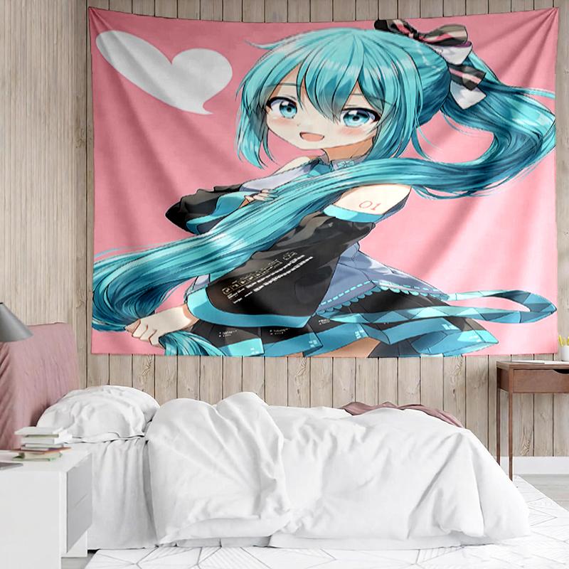 Hatsune-Miku Print Tapestry, Backdrop, Easy Setup, Ideal for Bedroom, Office & Living Room, with Aesthetic Wall Hanging Decor.