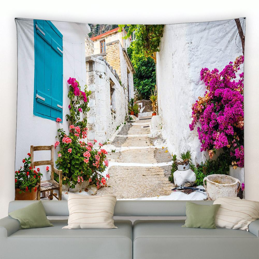 Italien Ländliche Kleinstadt Straßenlandschaft Wandbehang Wandteppich Retro Stil Architektur Hintergrund Dekor Hippie Schlafzimmer Decke