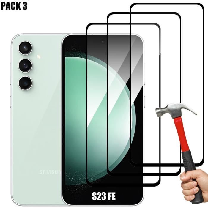 Verre Trempé Intégral pour Samsung Galaxy S23 FE, Pack de 3 Vitres Noir Anti-Rayures
