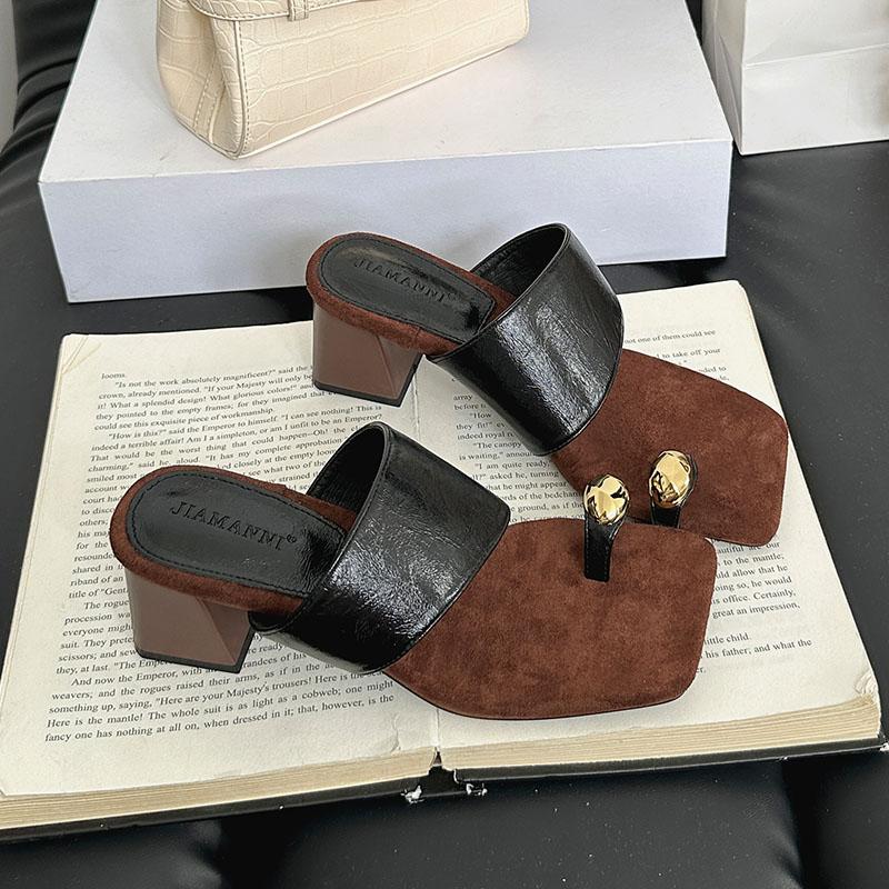Fashion Female Slip On Footwear Women Square Heels Pumps Slides Shoes Fashion Metal Ladies Heels Pumps Shoes Sandals New 2025