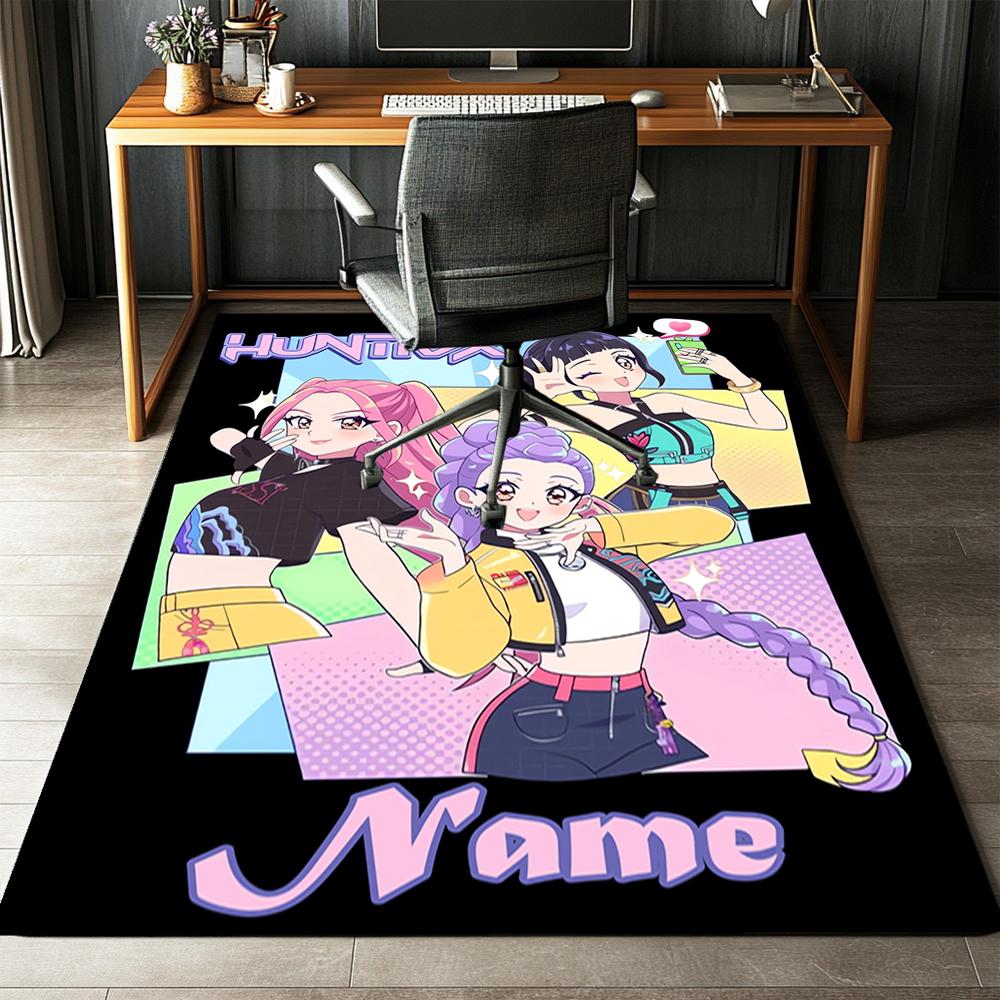 Custom Name KPop Demon Hunters Printed Carpet,Rug for Office Chair Living Room Bedroom Kitchen Room Decor Gifts.