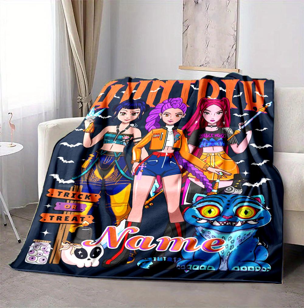 Custom Name Huntrix Squad Flannel Blanket Throw Blanket Soft Warm Sofa Bed home Decor Unique Gift