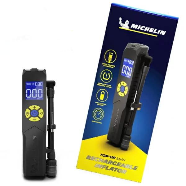 

Michelin Rechargeable Portable Electric Tire Pump for Cars, Motorcycles, and Motorcycles. Includes Adapters for Balls, British-Style Tires, Bicycles,