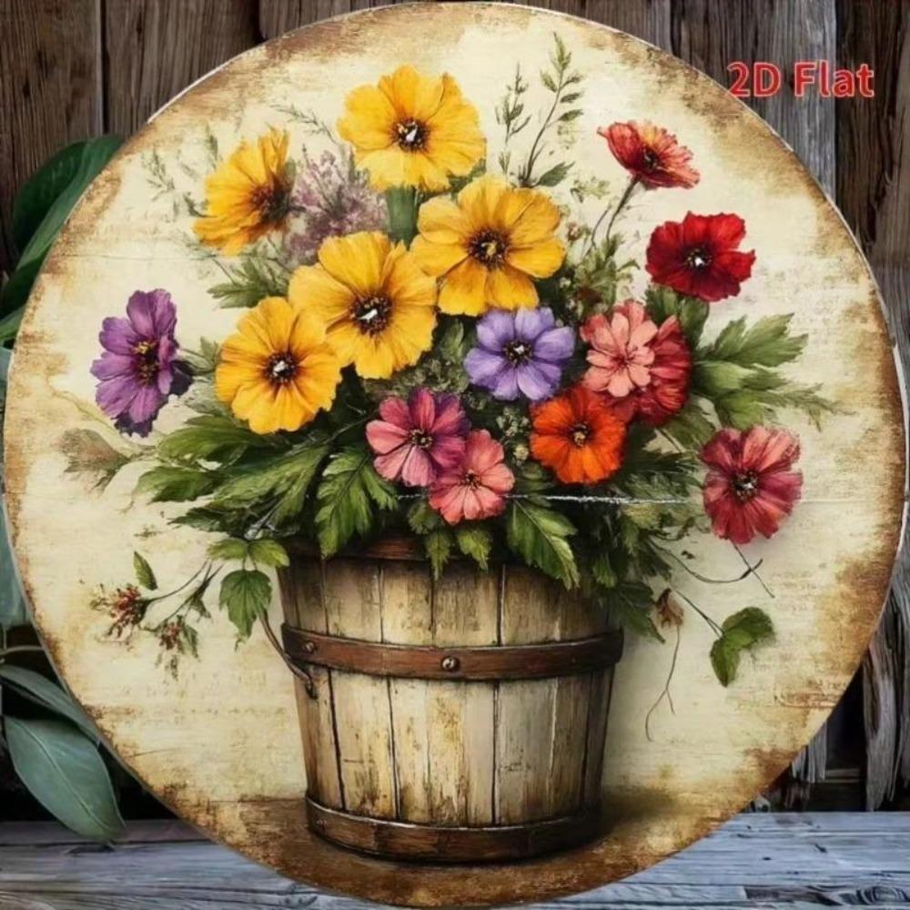Vintage Floral Printed Metal Wall Art Waterproof Fade Resistant Decor