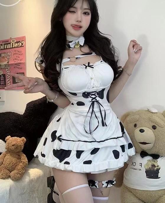 Sexy lingerie sexy pink cow suit maid bunny uniform seduction Internet celebrity pure lust nightgown