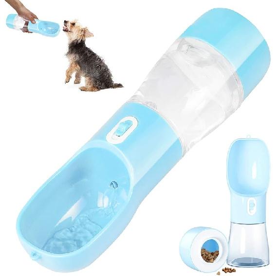 

2-in-1 Dog Water Bottle, Protable Dog Cat Water Bottle for Walking/Hiking/Travel, Pets Outdoor Drinking & Feeding Dispenser (Blue) синій