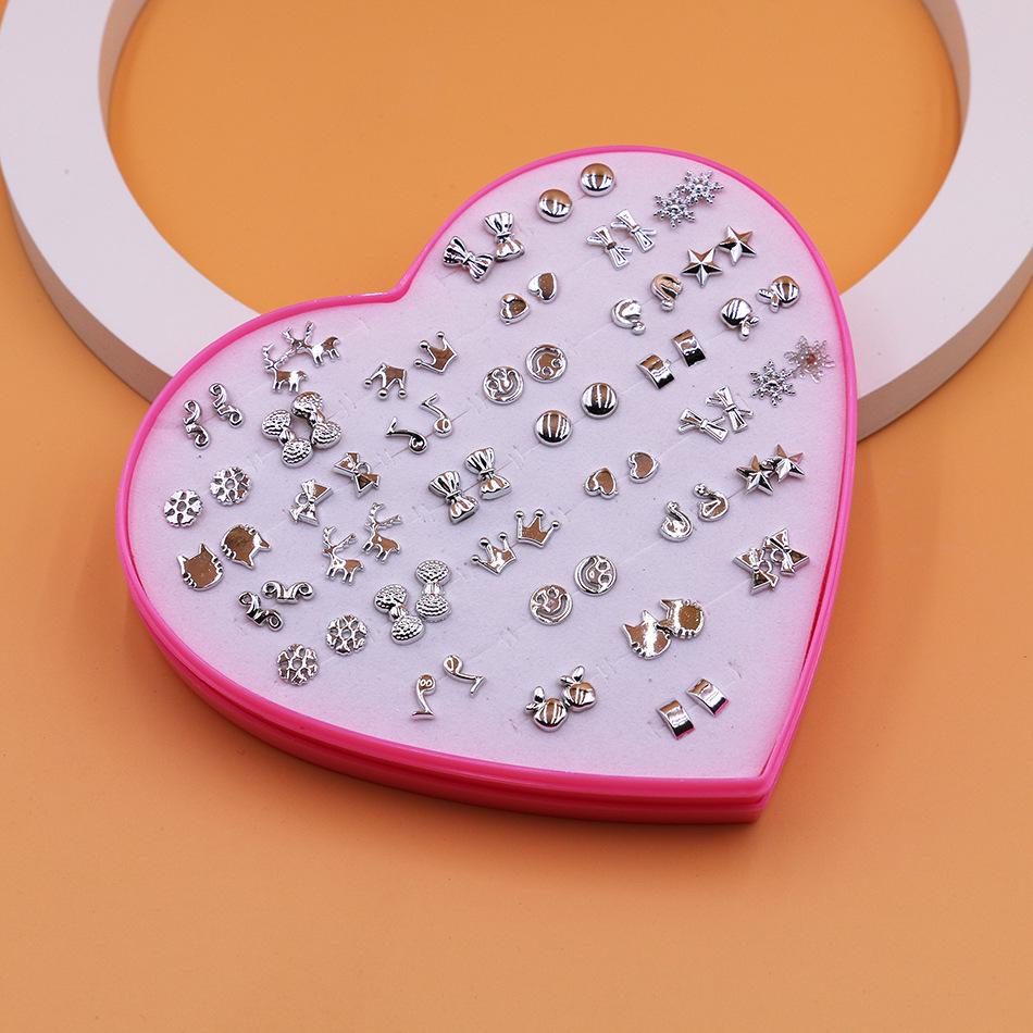 36 Pairs Pink Heart Gift Box - Assorted Styles Exquisite Plastic Stud Earrings