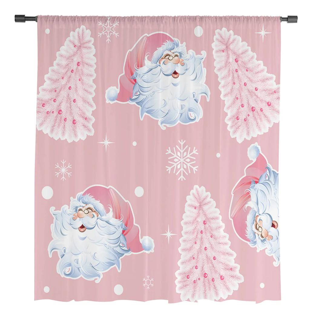 Christmas Tree Santa Claus Snowflake Pink Sheer Curtains for Living Room Decoration Window Curtains Kitchen Tulle Voile Curtains