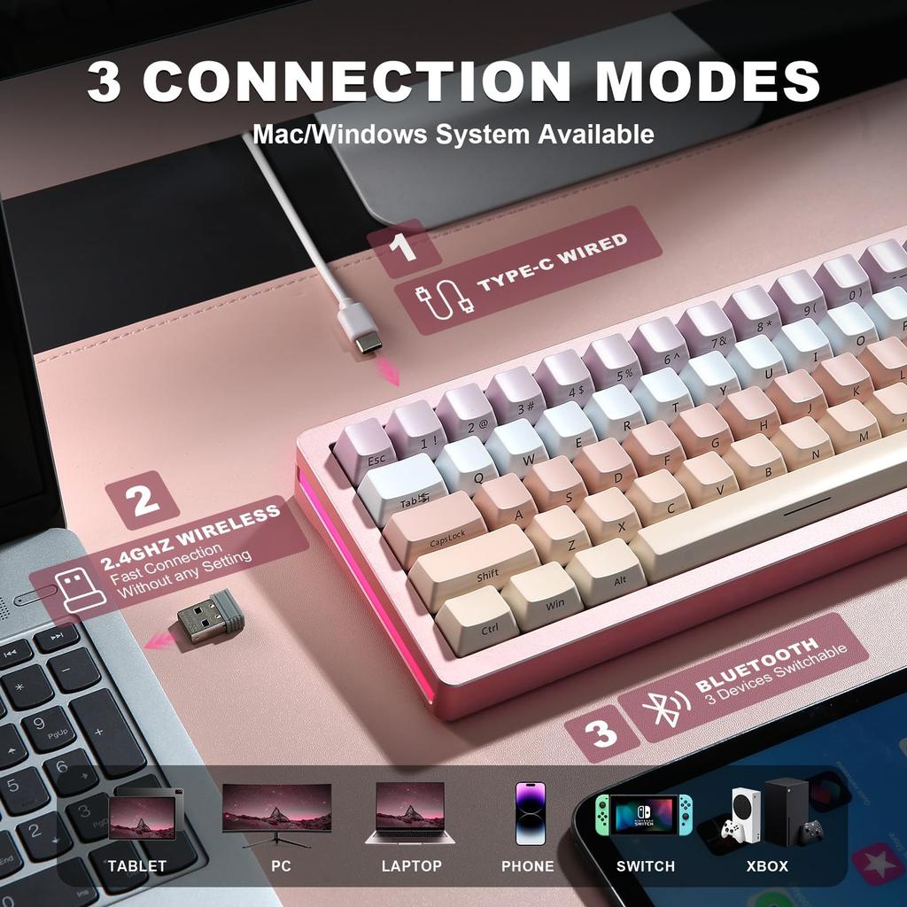 YUNZII AL71 Gaming Full Aluminum Mechanical NKRO Wireless RGB for Technical Standards Compliance Certified Mute 68% Keyboard, CNC, Hot-Swap, Wireless,