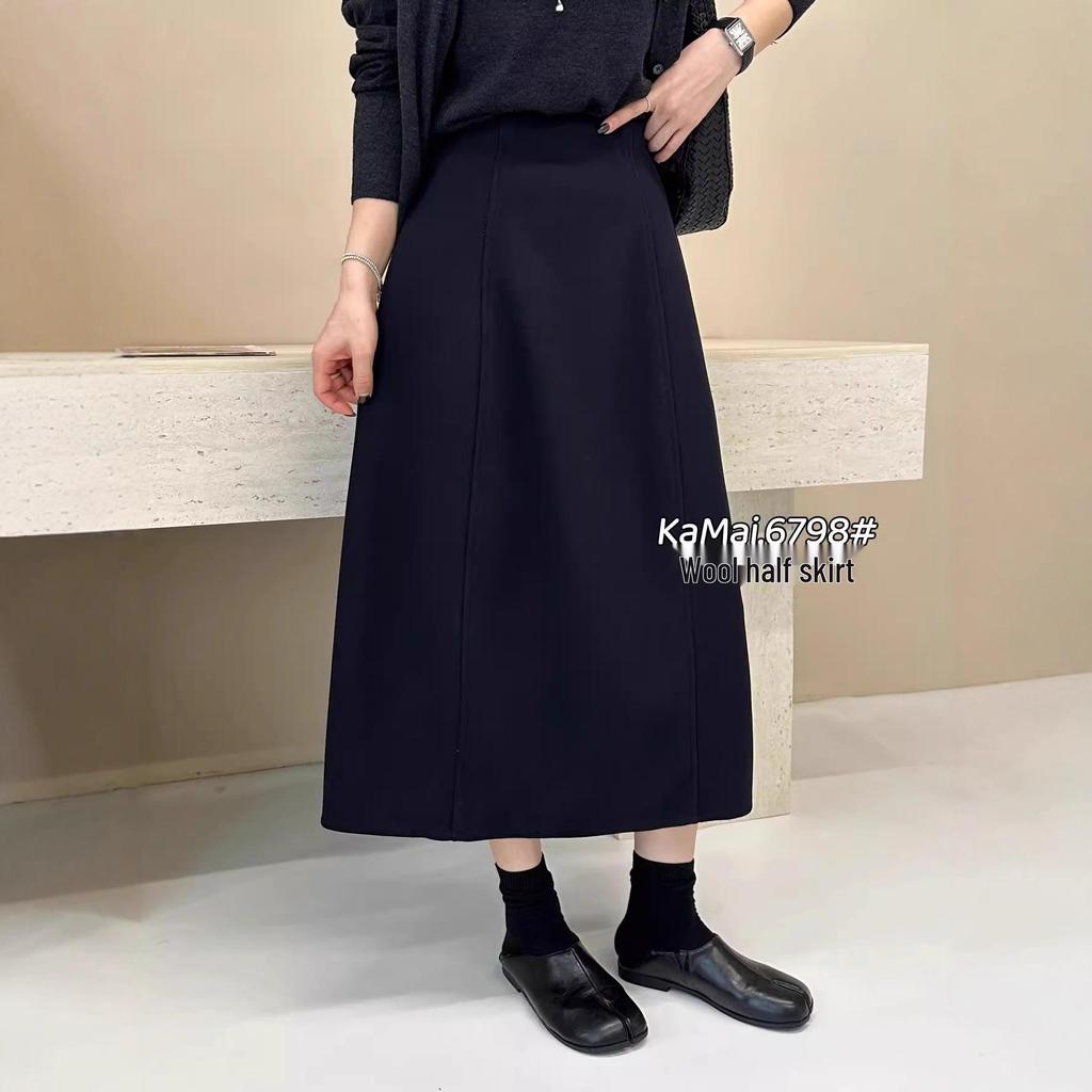 2025 Grey Wool A-Line High Waist Skirt - Autumn/Winter Collection