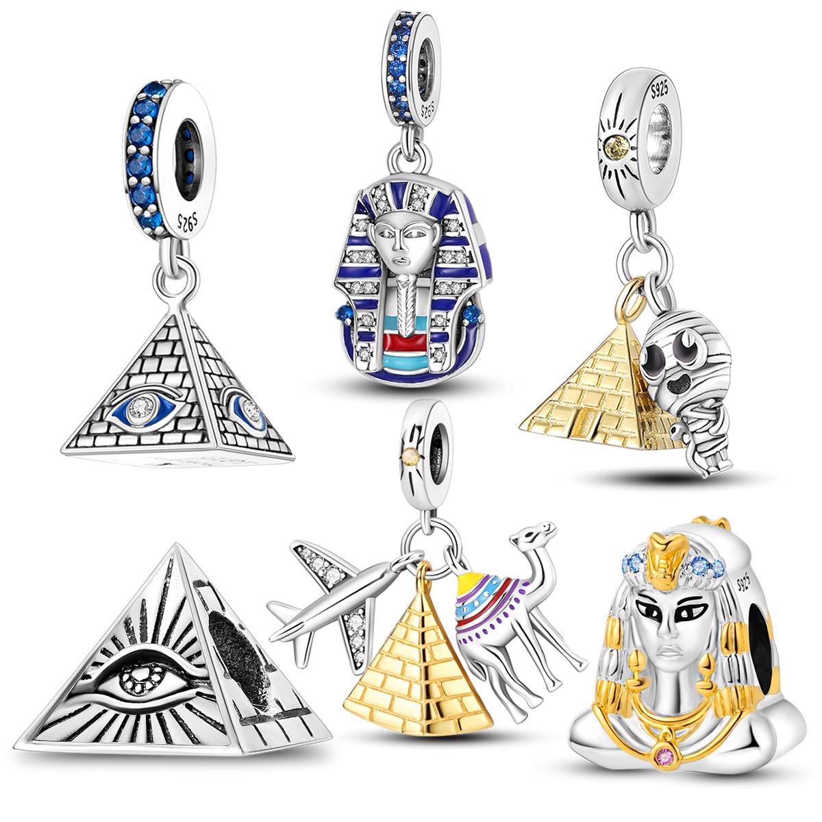 Annier Women's Pyramid Mum Dangle Charm Fit Bangle Bracelet Copper Cleopatra Pharaoh Charms Beads Pendant Copper Original Jewelry
