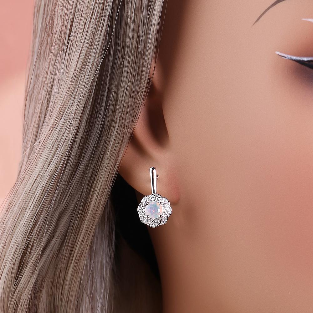 Elegant Flower Shape Clasp Ring Earrings Pendant Necklace Set Natural Opal S925 Silver Fine Jewelry for Women's Banquet Gifts