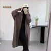 Large size cardigan simple and versatile lazy style soft waxy medium and long hooded sweater jacket women's new autumn and winter models
