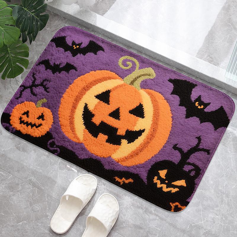 Monster Face Pumpkin Pattern Bathroom Floor Mat, Bathtub Absorbent Foot Mat, Shower Room Small Carpet, Bathroom Door Mat