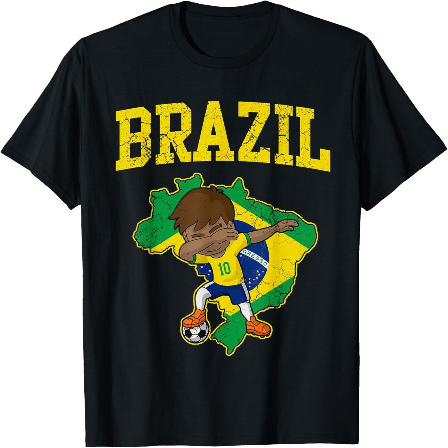 Brazil Soccer Boy Brazilian Football Dabbing Kid Men Women T-Shirt S