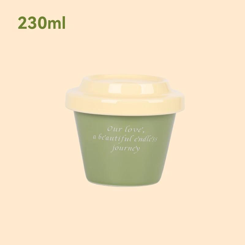 SOLECASA 230/370ml Coffee Mugs Ins-style Water Cup with Lid Ceramic Color-blocking Design Cold Brew Cups Home Drinking Utensils 230-370ml