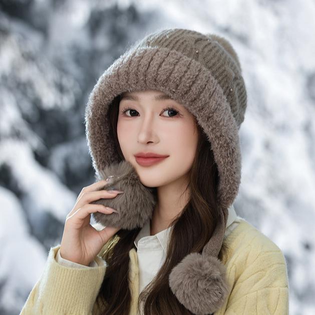 Autumn and Winter Hat Female Sweet Cute Hairball Plush Rabbit Hair Warm Hat Fashion Ear Protection Wool Hat