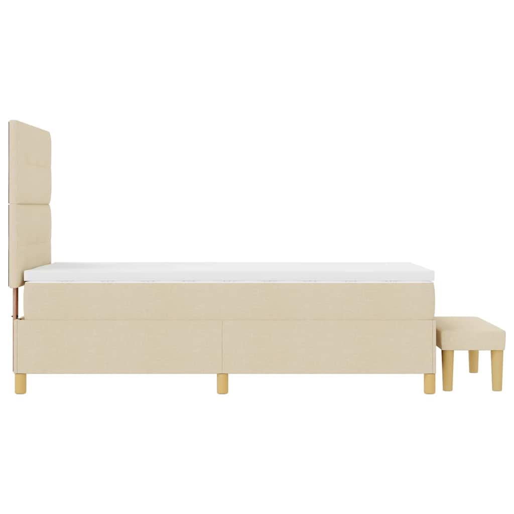 Box Spring Bed with Headboard Cream 190 X 90 Cm Fabric