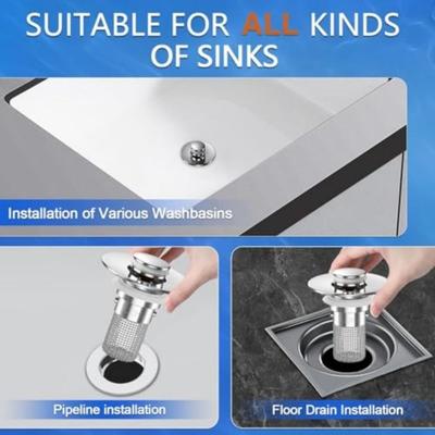 Stainless Steel Bathroom Sink Drain Strainer Odor Proof Removable Basket Pop-Up Filter Bouncing Core Universal Fit Hair Catcher