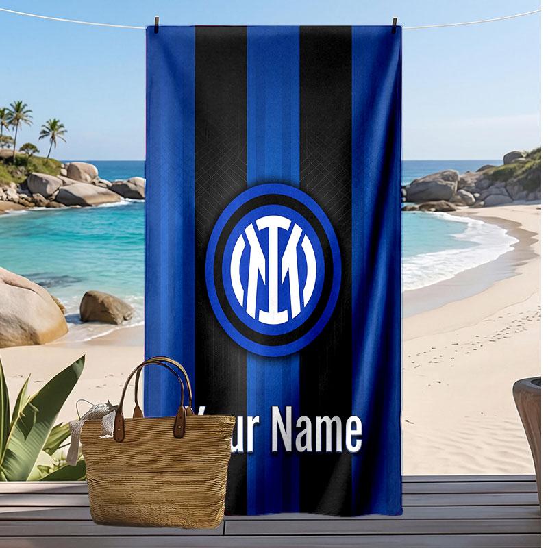 Inter Mailand Personalisiert Bedrucktes Strandtuch Fußballlogo Unterstützung Benutzerdefinierter Name Text Absorptionsfähiges Handtuch Für Sport Reisen Besonderes Geschenk