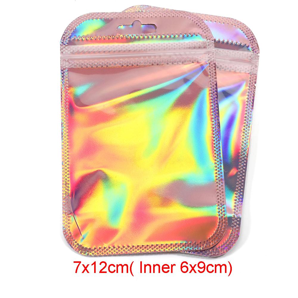 50pcs Iridescent Self Sealing OPP Bags Laser Iridescent Zip lock Resealable Package Pouch Retail DIY Jewelry Storage Accessories