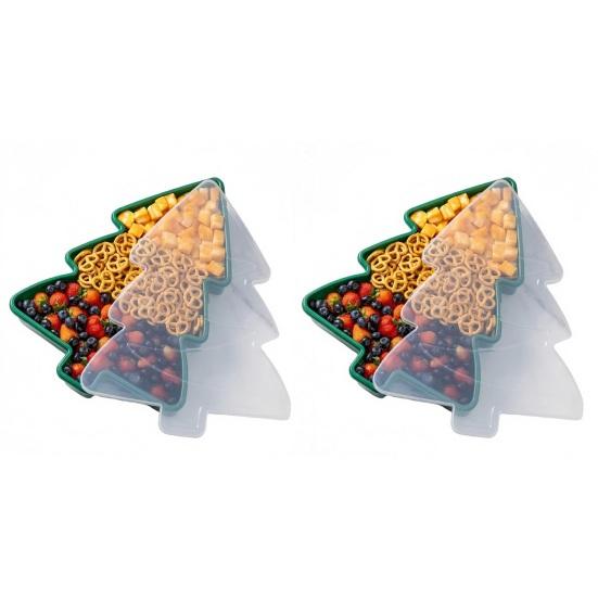 1/2Pcs Christmas Serving Tray with Lid Snacks Cookies Cosmetics Stationery Holiday Container Festive Gift Organizer