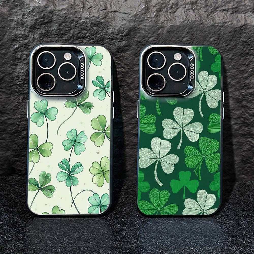 Lucky-Four-leaf clover Phone Case For iPhone 17,16,15,14,13,12,Pro MAX Black Matte Shockproof Cover