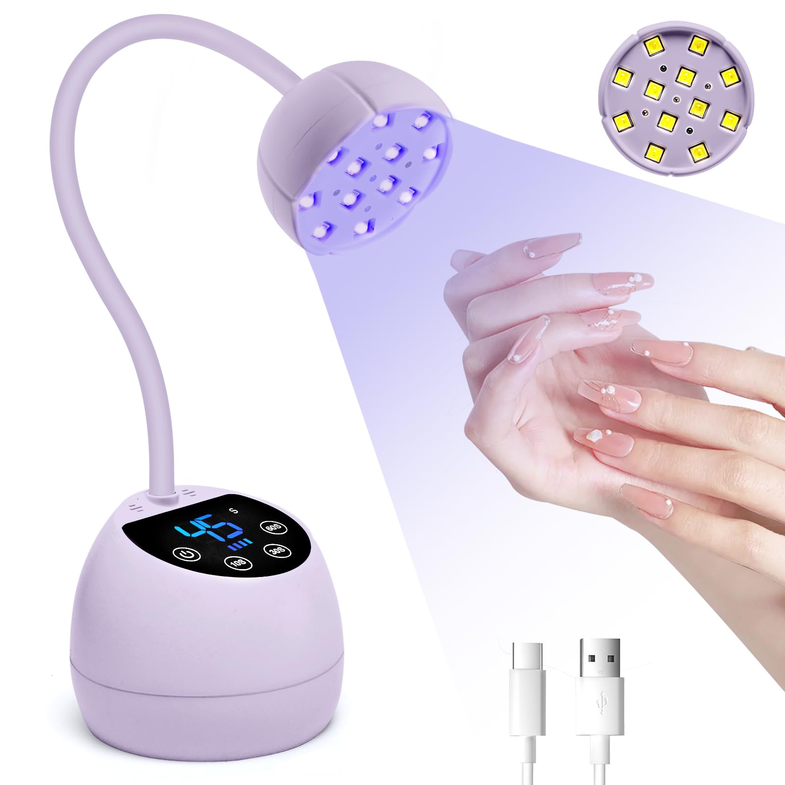 CGBE UV LED Nail 36W Gel Nail Light with USB Curing Automatic Professional Hand Foot Gift for Nail Enthusiasts Light Stand, Rechargeable, Light,