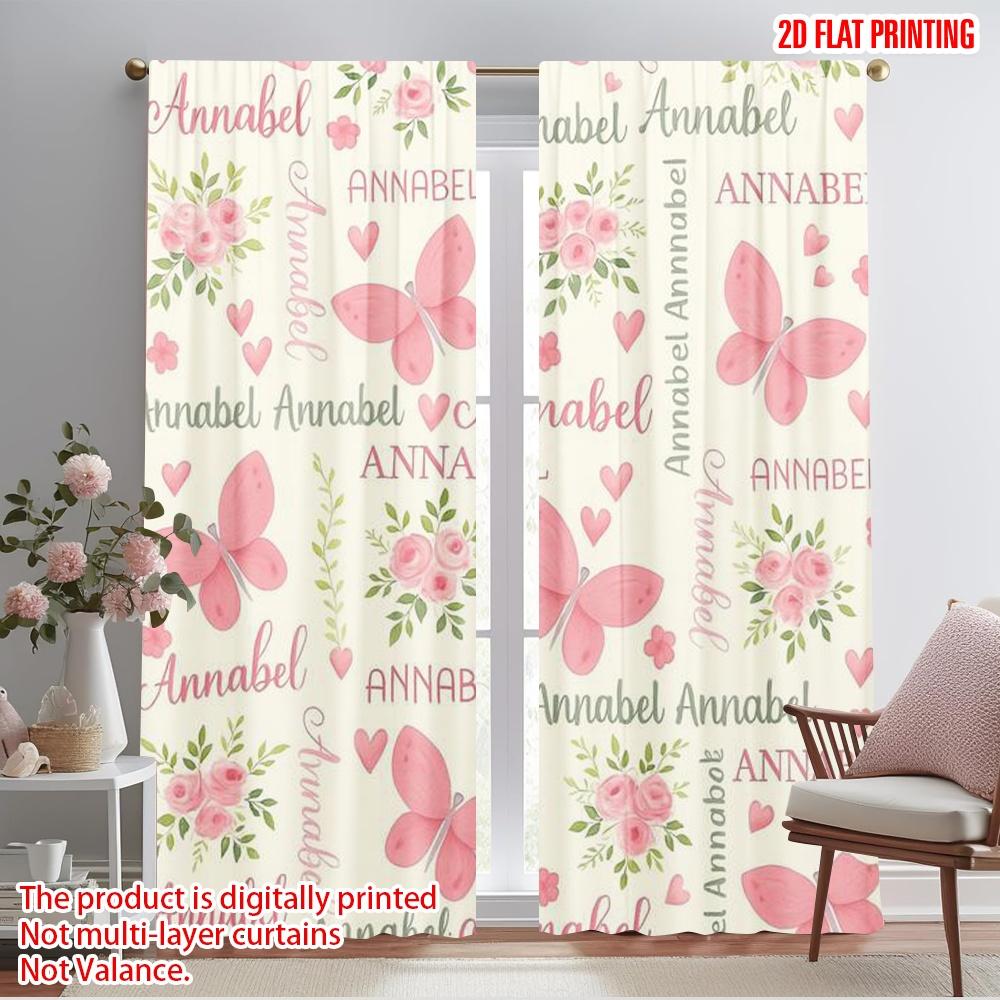 

2pcs,2D plane printing Curtain Fabric Pink Butterfly Delight Durable 100% Polyester Fabric (without rod) Holiday Use for Home & 52.50×116.00 CM 2pcs