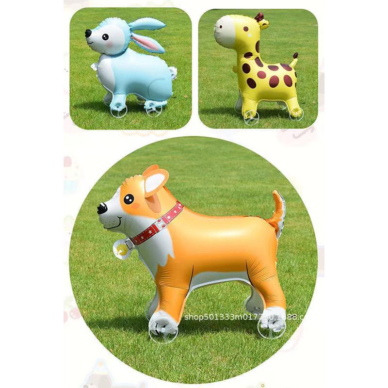 Cartoon Animals Stand Up Aluminum Film Balloons With Wheels Unicorn Tiger Giraffe Elephant Dinosaur Birthday Party Decoration
