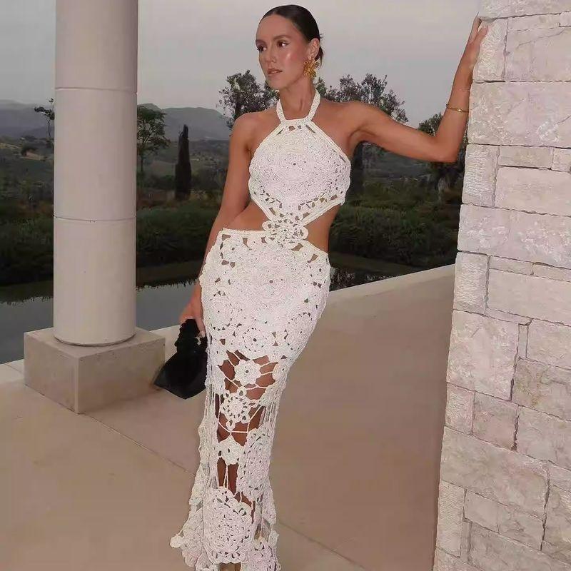 

Western Style New Fashion Hanging Neck Backless Sheath Sexy Vacation Dress Sexy Seamless Dress White S