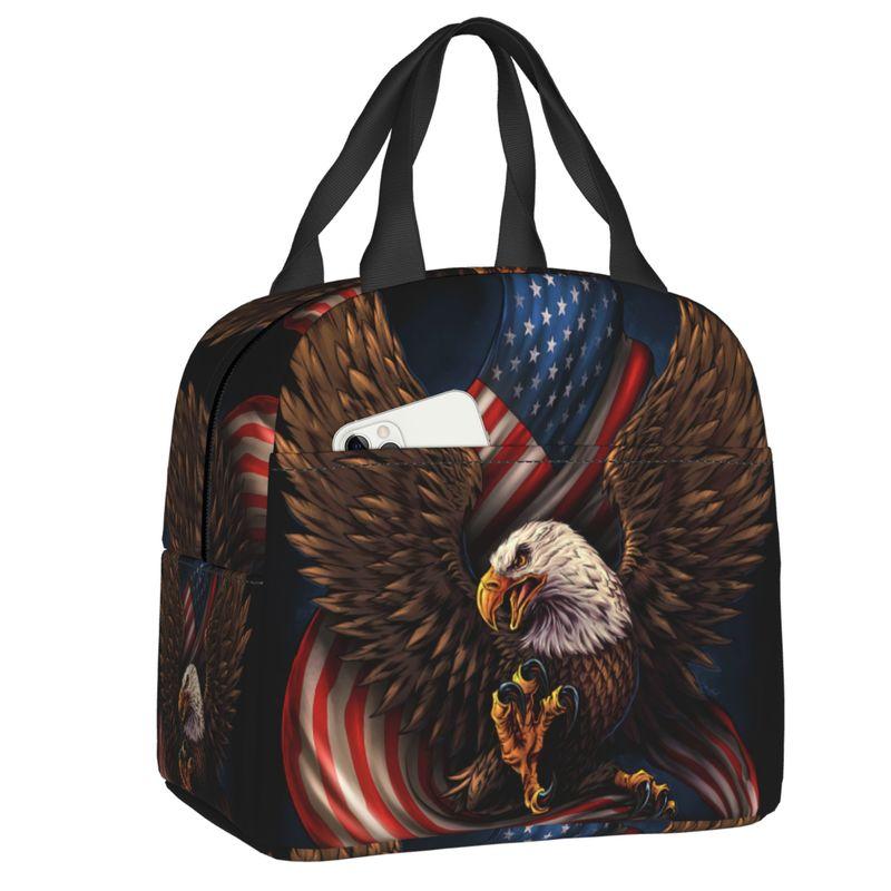 USA American Flag Thermal Insulated Lunch Bags Women United States US Stars Portable Lunch for Camping Travel Food Box