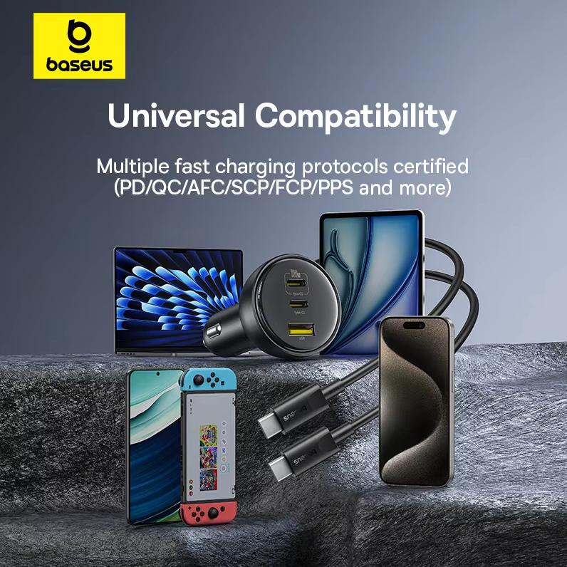 Baseus Car Charger Super Fast Charge 152W Charging Set Cigarette Lighter Converter One to Three Laptop Chargers