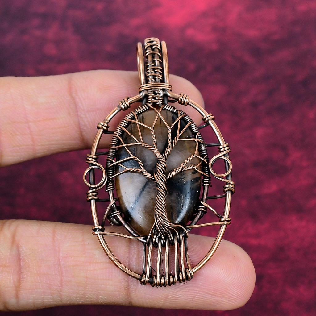 Tree Of Life Chiastolite Pendant Copper Wire Wrap Gemstone Jewelry Gifts For Her