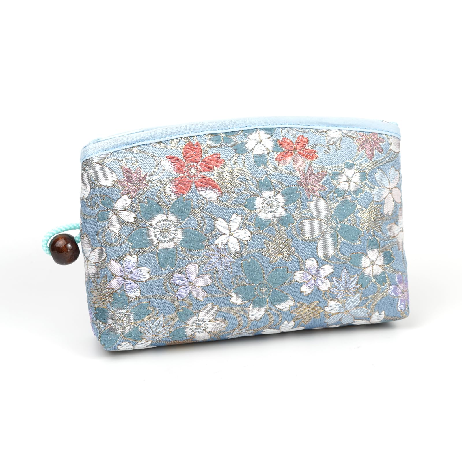 

Kyoto Geibido Luxury Brocade Cosmetic Japanese Made in Japan Blue with Blue Cherry Blossom Nishijin-ori Pouch, Pattern, (Light Design) светло-синий