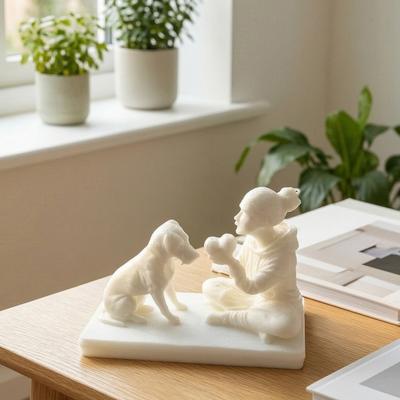 3D Printed Dog And Owner Sculpture Dog And Owner Statue Desktop Animal Figurine