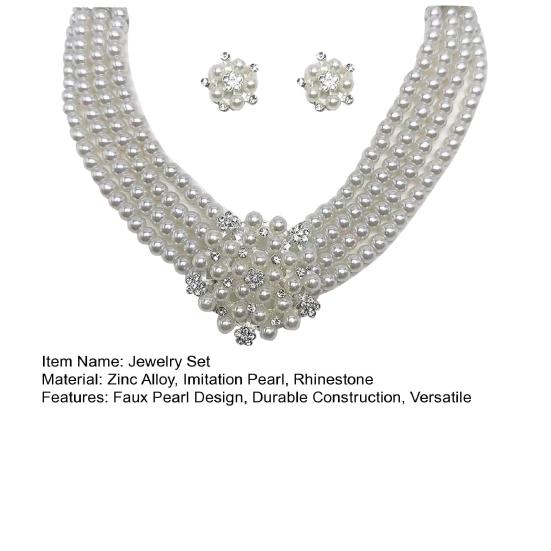 2Pcs/Set Imitation Pearl Jewelry Set Flower Charm Adjustable Retro Style Extension Chain Necklace Stud Earrings Set