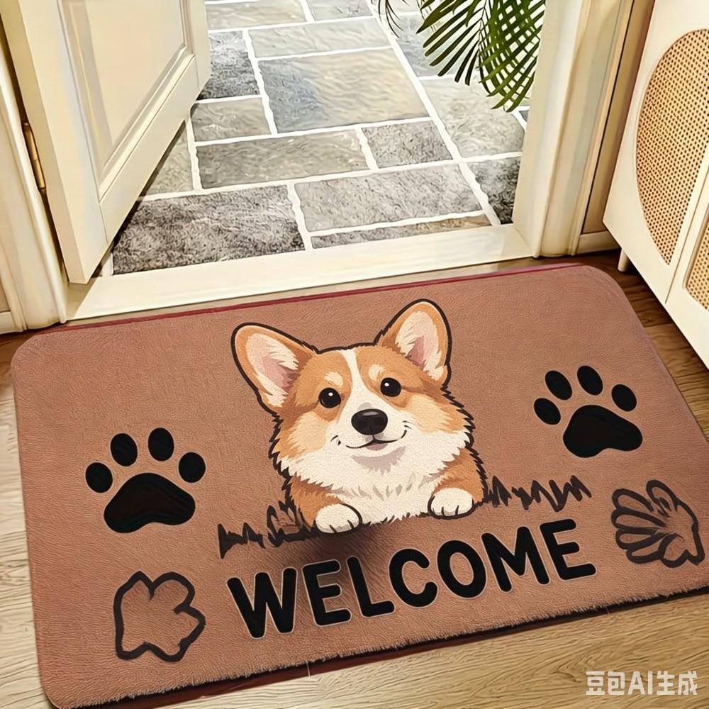 Tapis de bienvenue tête de teckel Empreintes de pattes de chien mignonnes Tapis de sol Antidérapant Tapis d'entrée Décor Tapis pour zone intérieure/extérieure 30x50cm brown