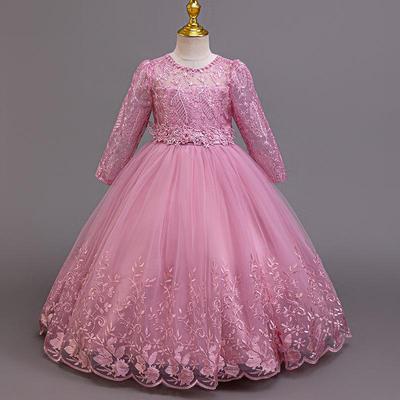 Langärmeliges Spitzen-Prinzessinnenkleid für Mädchen - Abend- und Bühnenkleidung