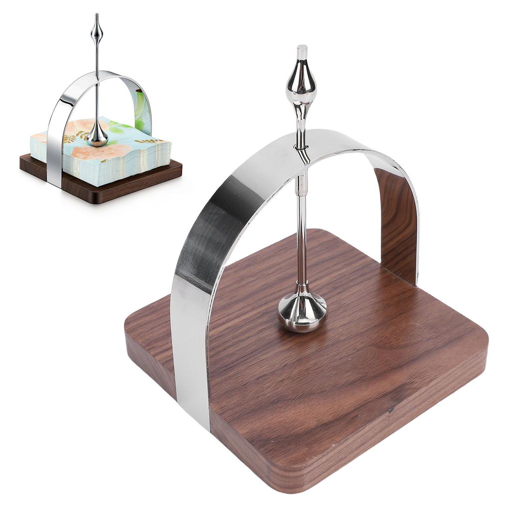Napkin Holder Exquisite Stainless Steel Walnut Napkin Dispenser with Weighted Arm for Kitchen Restaurant Hotel