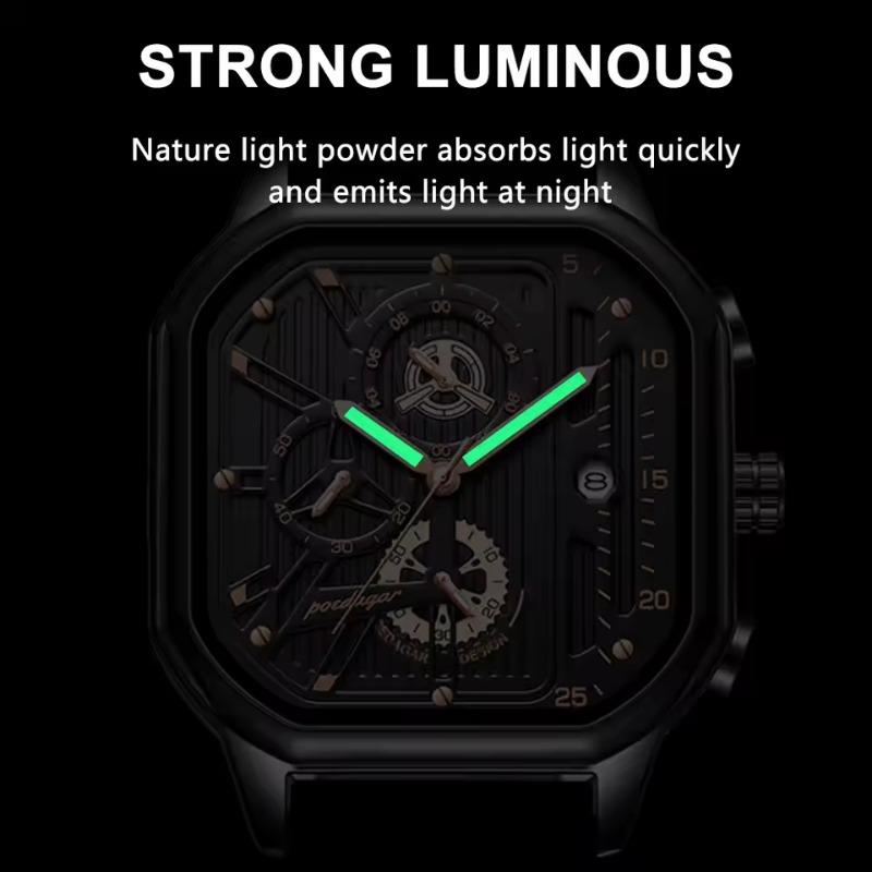POEDAGAR Luxury Casual Men's Watch Fashion Sports Chronograph Leather Watches Waterproof Luminous Military Wristwatch Gift