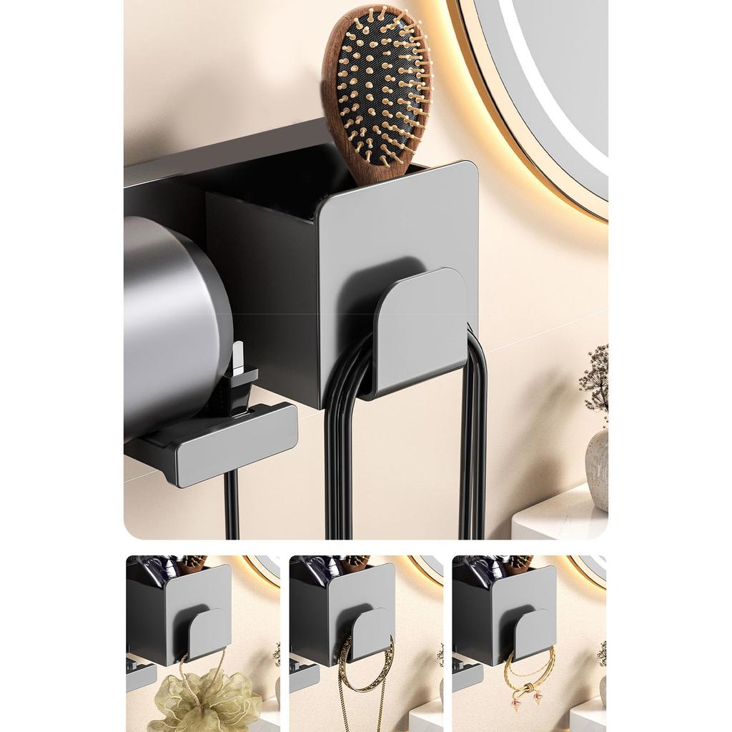 Hair Dryer Holder Water Proof ABS Wall Mounted Adhesive Blow Dryer Rack for Combs Hairpins Hair Dryer Nozzles