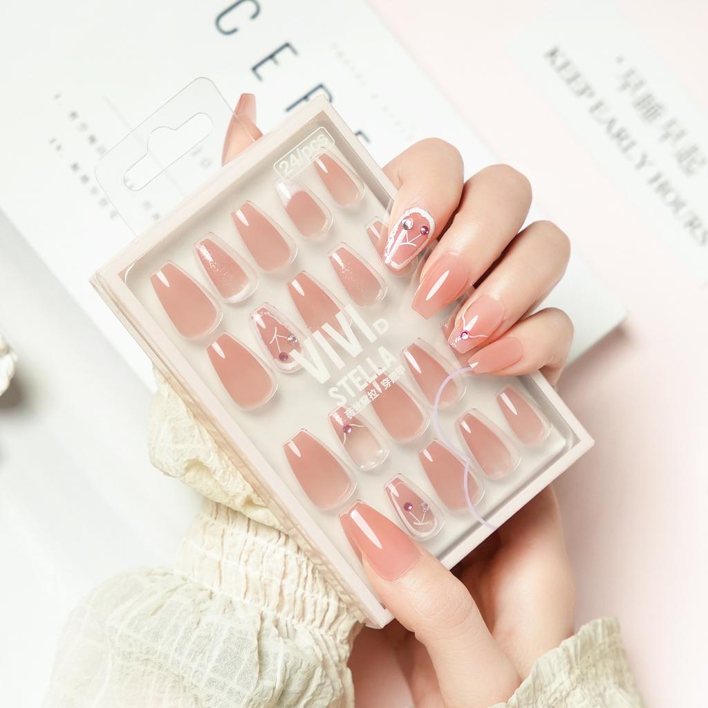 24 Finished Nail Pieces Wear Nail Pieces High-end Summer Fake Nails French Smudge Short Ladder Short Square