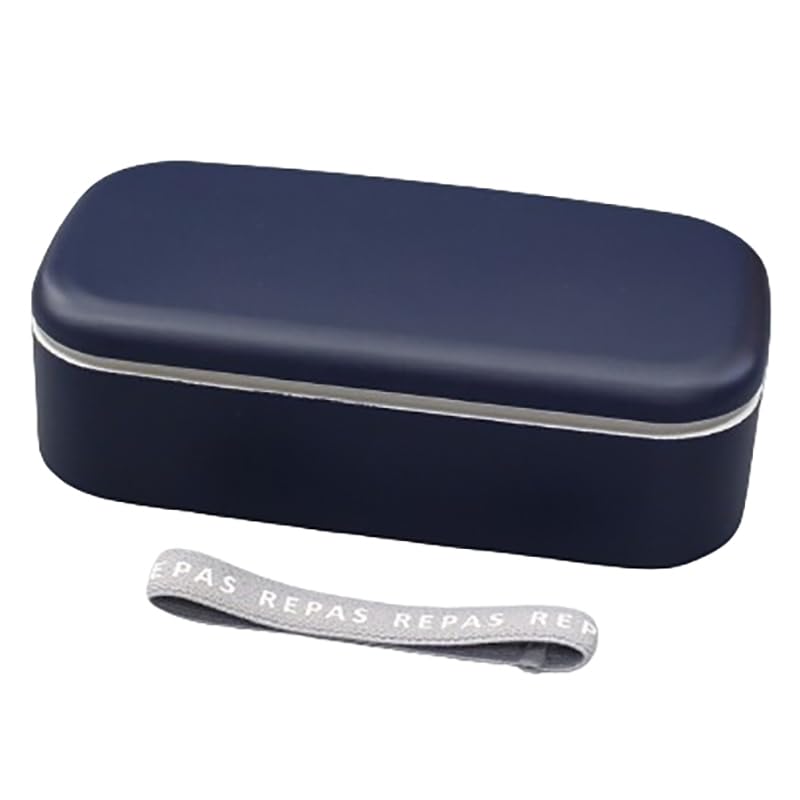 Yamanaka Lacquerware Bento with Inner with Lunch Made in REPAS Lunch Microwave and Dishwasher Made in Box, 500ml, Lid, Rectangular, Navy, Band, Japan,