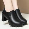 6.5cm 8.5cm Elegant Black Block High Heels Shoes Deep Mouth Spring 2025 Thick Platform Pumps Soft Leather for Office Model Work