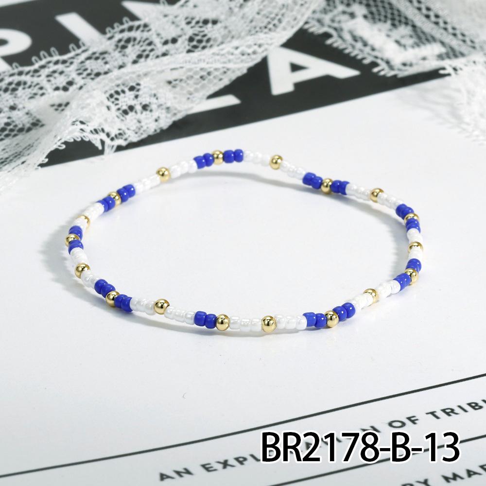 Literary Gentle Style Bow Knot Retro Color Block Rice Bead Layered Bracelet