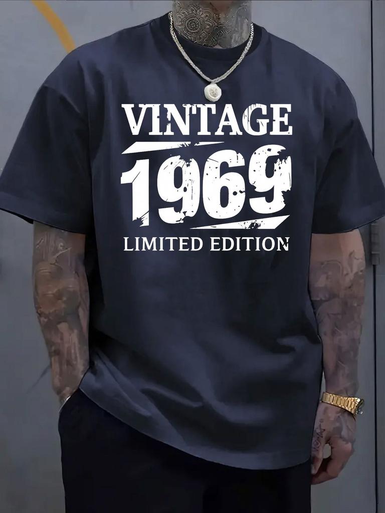 Unisex Short Sleeve Crew Neck Tee Vintage 1969 Limited Distressed Print Cotton Retro Birthday Casual Top For Middle Aged Male Guys