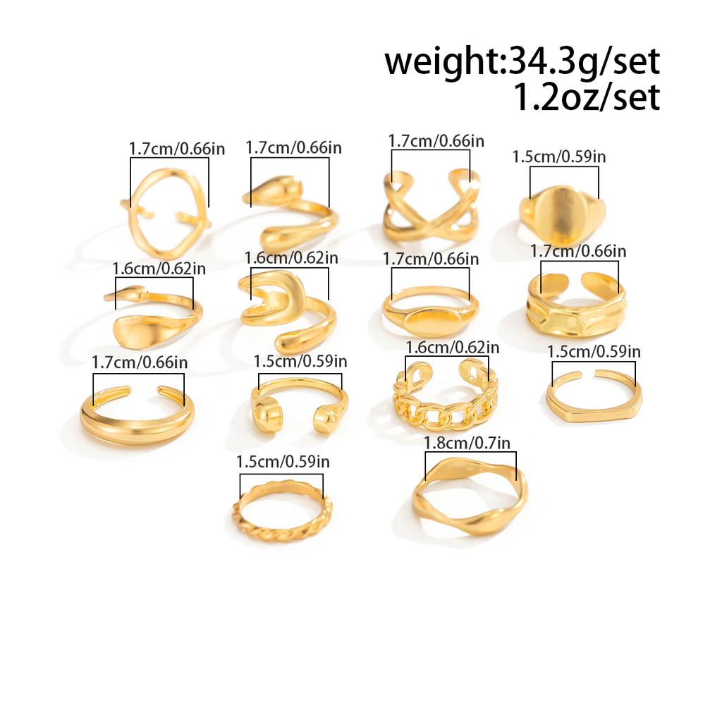Ingemark 14Pcs/Set Punk Gold Color Irregular Open Rings for Women New Trend Vintage Geometric Knuckle Joint Ring Wedding Jewelry