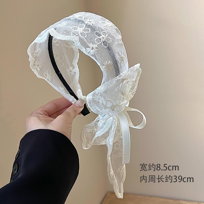 

Lace Bow Headband Floral Pattern Wide Lace Trimmed Hairband with Ribbon Detail Adjustable Fit for Women and Girls One Size