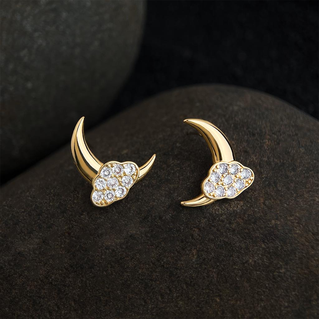 18k Gold-Plated Star, Moon & Cloud Cubic Zirconia Stud Earrings - Elegant High-End Fashion for Women